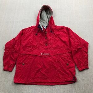 Vintage Columbia Jacket Womens Large Red 90s Anorak Windbreaker Hooded Classic